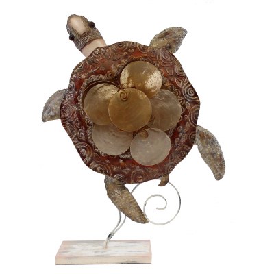 15" Brown and Gold Capiz Turtle Sculpture