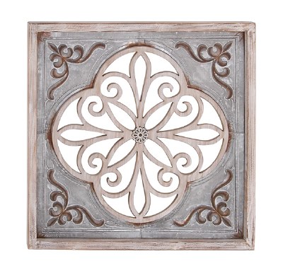 36" Square Whitewash Galvanized Openwork Plaque
