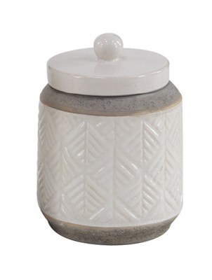 9" White and Gray Ceramic Jar with Lid