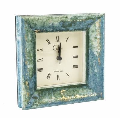 6" Square Teal and Gold Bella Mantle Clock