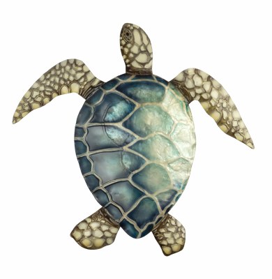16" Brown and Blue Capiz Sea Turtle Plaque