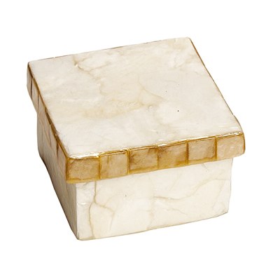 3" Square White and Gold Capiz Box