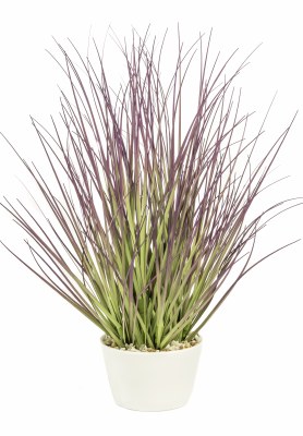 12" Faux Green and Purple Grass in White Pot