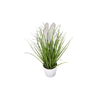 14" Green Faux Foxtail Grass in White Pot