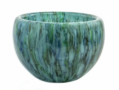 12" Green and Blue Lake Como Double Wall Painted Glass Bowl