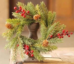 3" Opening Faux Red Berry Pine Candle Ring