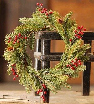 6" Opening Faux Red Berry Pine Candle Ring