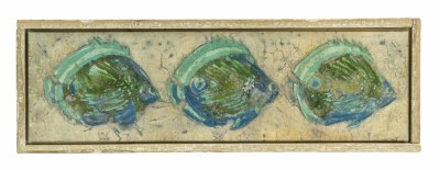 12" x 36" Three Blue and Green Fish on Framed Canvas