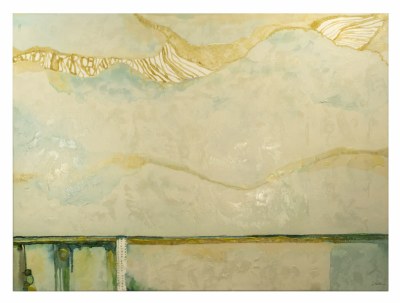 43" x 59" Abstract Green and Beige Horizon Canvas