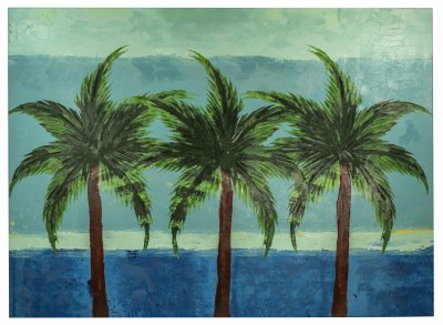 43" x 59" Three Green Palm Trees on Horizon Canvas