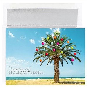 6" x 8" Box of 16 Palm With Ornaments Christmas Greeting Cards
