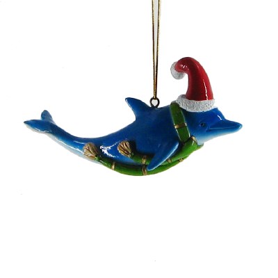 5" Blue Dolphin Santa Hat Ornament