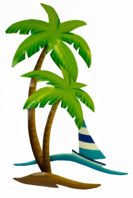 28" Palm Tree & Sailboat Coastal Metal Wall Art Plaque