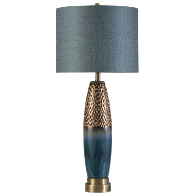 37" Blue and Copper Ceramic Table Lamp