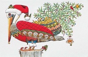 8.5" x 5.5" Box of 16 Pelican With Tree Christmas Cards