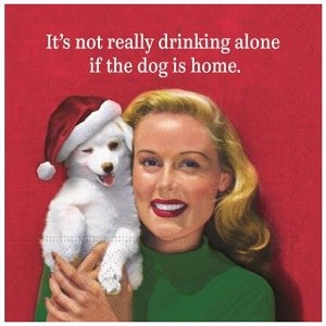 5" Square Drinking Alone Chrsitmas Dog Paper Beverage Napkins
