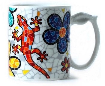 5" Multicolor Gecko and Flowers Mug