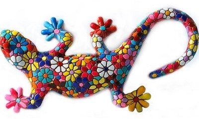 7" Multicolored Mosaic Floral Gecko