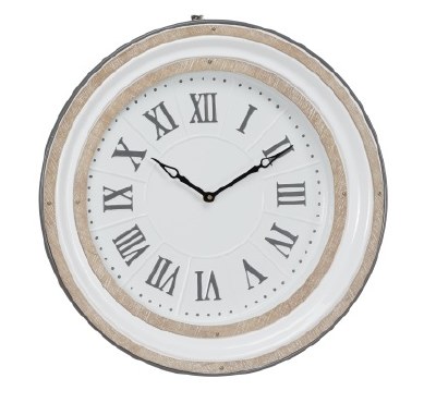 24" Round White Enamel Metal Clock