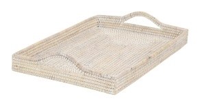 23" White Washed Ratten Tray