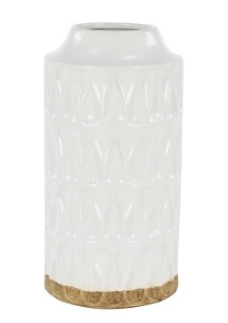 16" White Cylinder Ceramic Vase