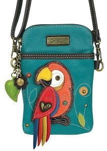 8" Turquoise Parrot Cell Phone Crossbody Purse