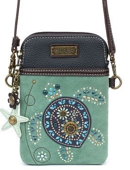 8" Turquoise Turtle Dazzled Cell Crossbody Purse
