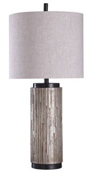 34" Distressed Silver Finish Textural Cylinder Table Lamp
