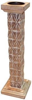 21" Whitewash Triangle Textured Wood Pillar Holder