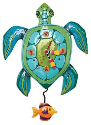 14" Blue and Green Handpainted Turtle Wall Clock