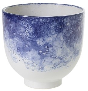 7" Round Blue and White Ceramic Pot