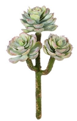 8" Faux Green and Pink Triple Jade Succulent