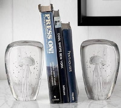6" Clear Glass Glow in the Dark Jellyfish Bookends