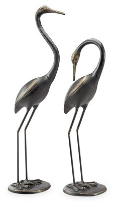 28" Set of 2 Distressed Brass Finish Herons