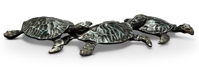 10" Verdigris Metal Sea Turtle Trio Desk Cioastal Metal Wall Art Plaque