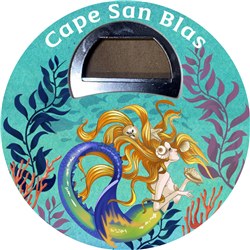 4" Round Sanibel Island Mermaid Magnet Bottle Opener