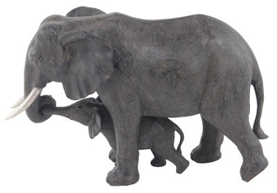 13" Gray Polyresin Mother Elephant With Baby