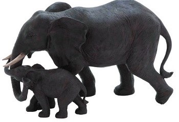 9" Dark Gray Polyresin Mother and Baby Elephant Set