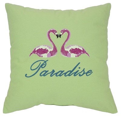 14" Square Green Flamingo Paradise Pillow
