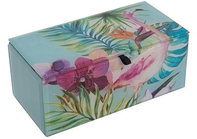 10" Rectangle Glass Flamingo and Orchids Box