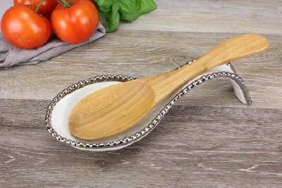 9.5" White Beaded Spoon Rest by Pampa Bay