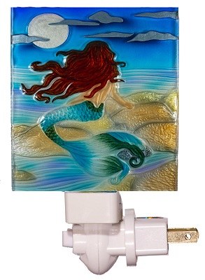 4" Square Glass Moonlight Mermaid Night Light