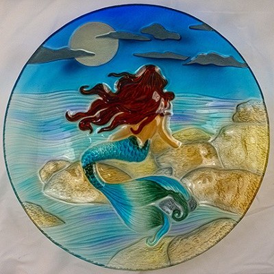 12" Round Moonlight Mermaid Glass Platter
