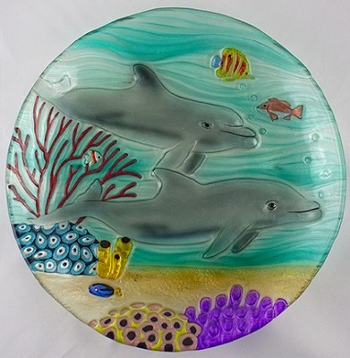 8" Round Dolphin Paradise Glass Platter