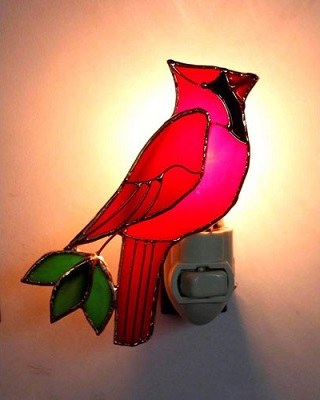 4" Red Glass Cardinal Night Light