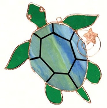 7" Blue and Green Glass Sea Turtle Suncatcher