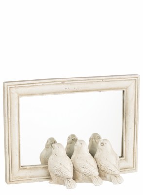 6" Distressed White Polyresin Three Birds With a Mirror