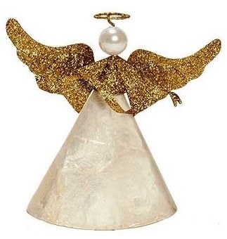 5" White Capiz Angel With Gold Glitter Wings