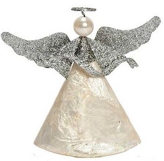 5" White Capiz Angel With Silver Glitter Wings