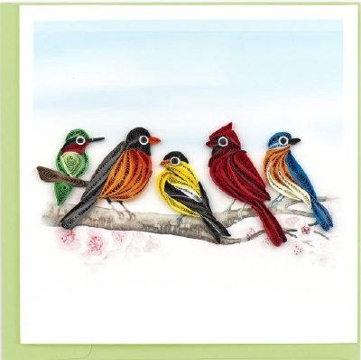 6x6" Quilling Multicolor Songbirds Greeting Card